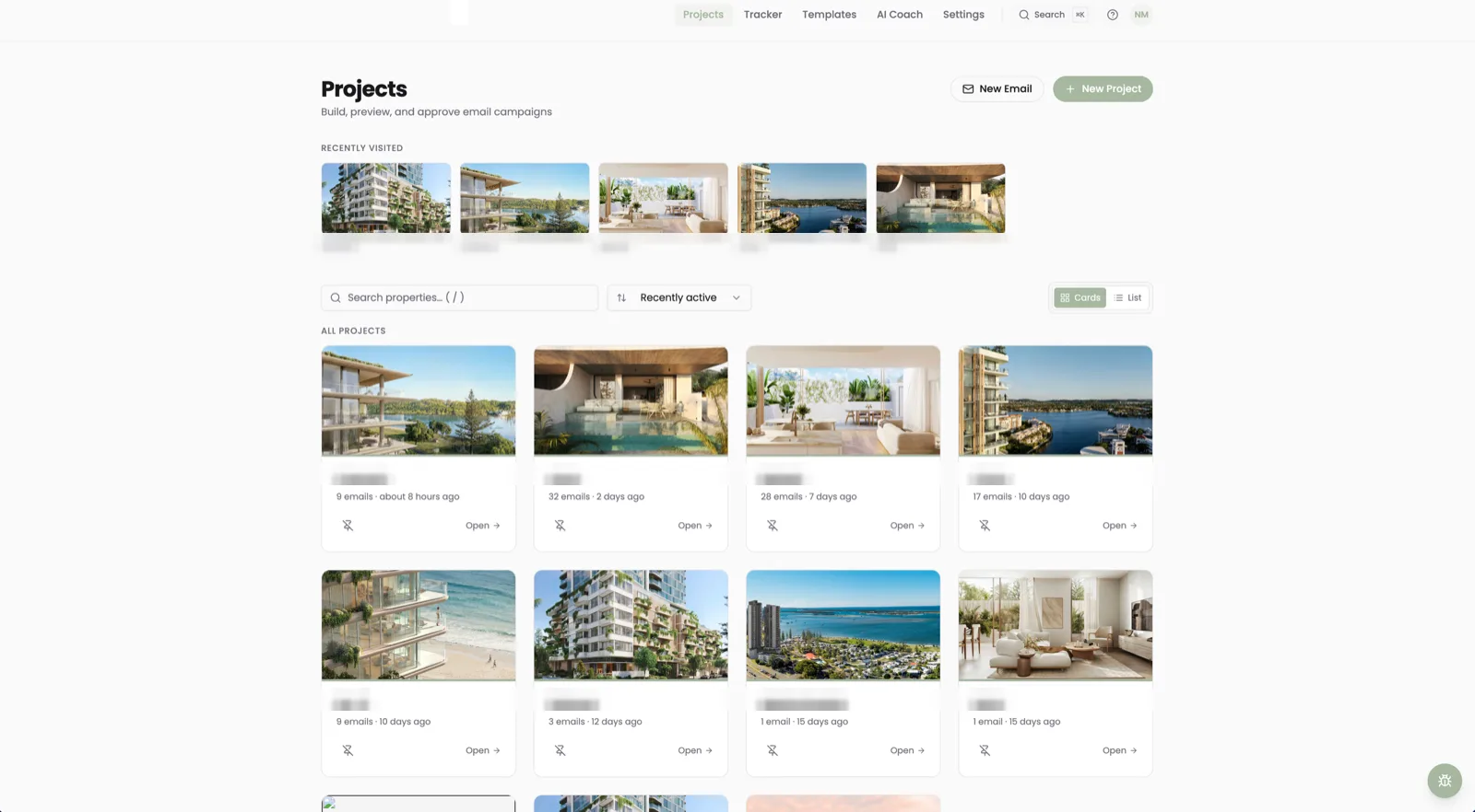 Email builder workspace showing every development in one place